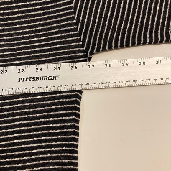 Nwot VINCE Top Women L Linen 100% Black White Stripe Slit-Side Long-Sleeve - Picture 7 of 10